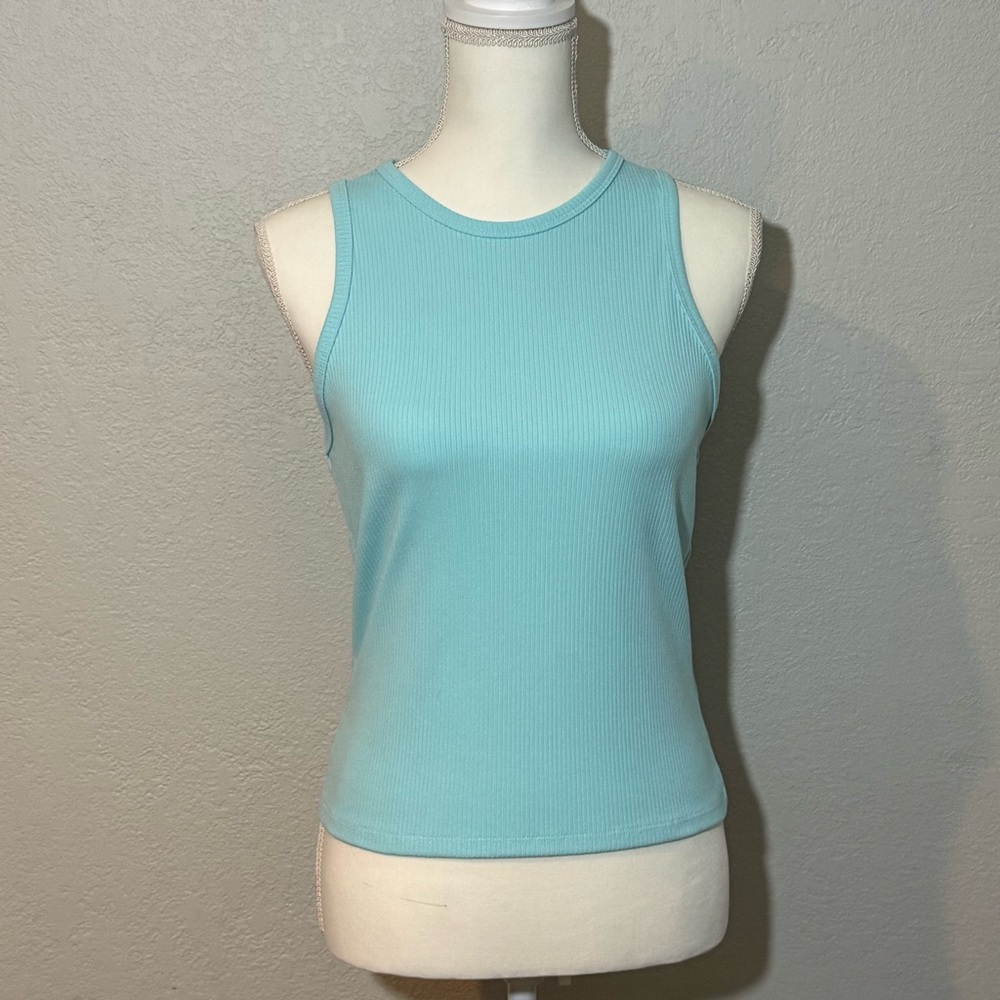 Liz & Sara - Light Sky/Teal Blue, Ribbed Tank Top - Size XL